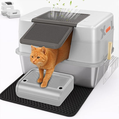 XL Premium Stainless Steel Enclosed Cat Litter Box by CEDBORR