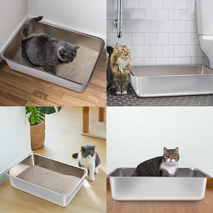 Stainless Steel Litter Box, 19.7"x13.7"x6" Large Metal Litter Box - Image 7