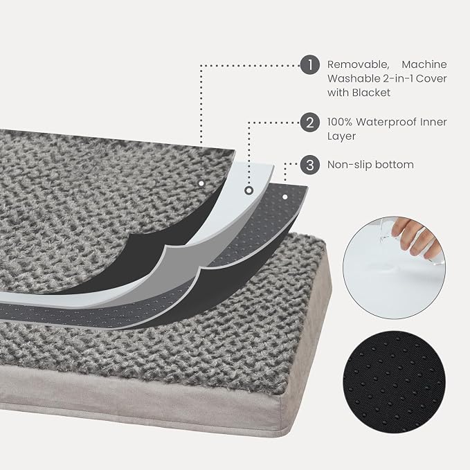 Orthopedic Memory Foam Bed for Large Dogs, Waterproof Cooling Pet Mats for Crate - Image 2