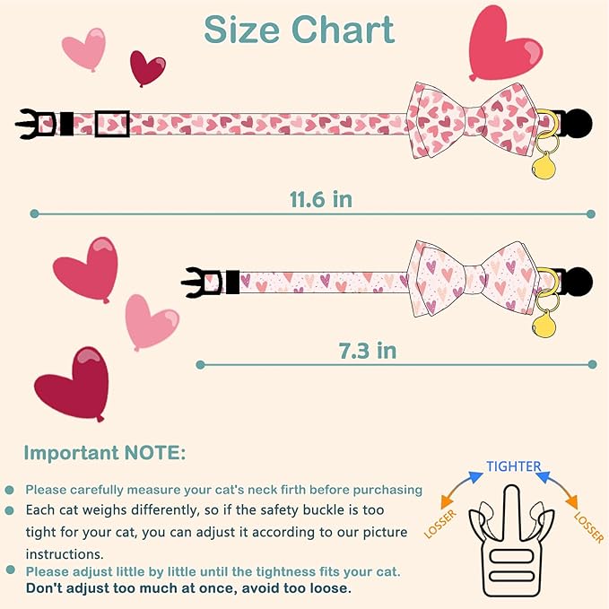 Faygarsle 2 Pack Valentine's Day Cat Collar Cute Loving Heart Printed Collar - Image 2