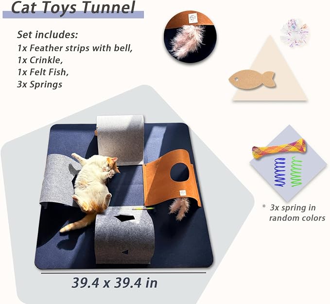 Cat Tunnel Mat for Indoor Cats, 4-Way Felt Cat Tunnel Play Mat - Image 2