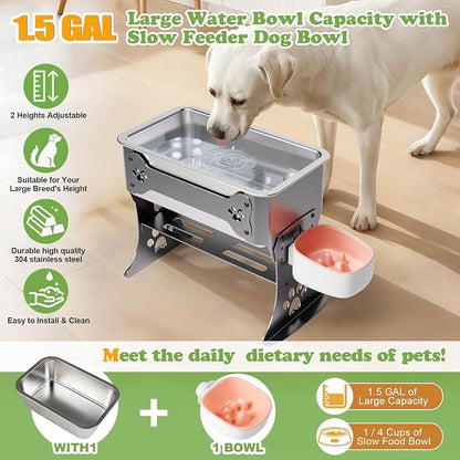 1.5 Gallon Elevated Large Dog Water Bowl, 2 Height Adjustable Stainless Steel - Image 4