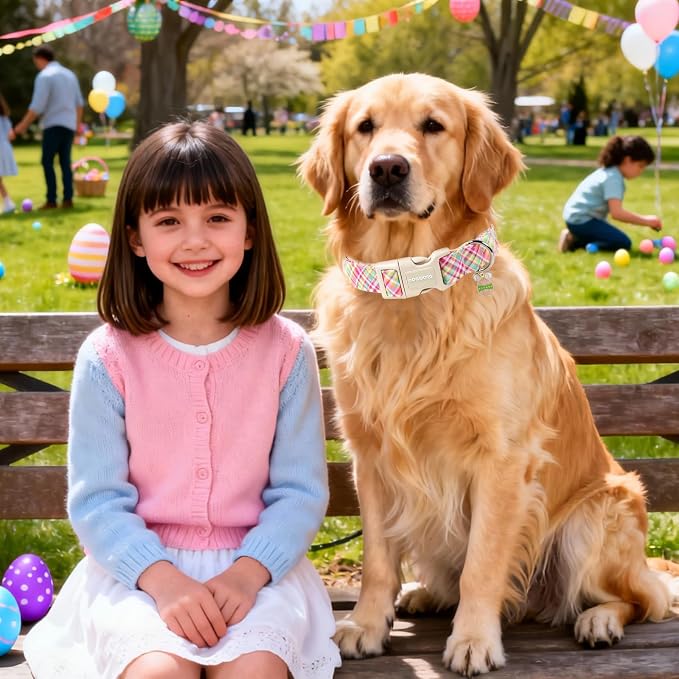 DOGWONG Easter Dog Collar, Cute Easter Colorful Plaid Pet Collar Durable - Image 5
