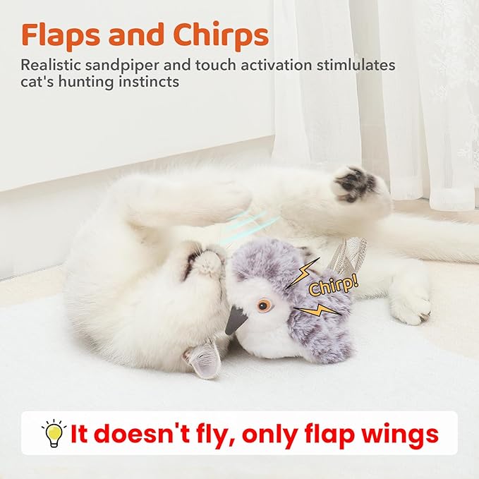 Potaroma Cat Toys Flapping Bird, Lifelike Sandpiper Chirp Tweet, Rechargeable - Image 2