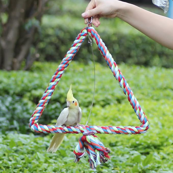 KinTor Medium Triangle Rope Swing Bird Toy Parrot Cage Toys Cages Conure - Image 5