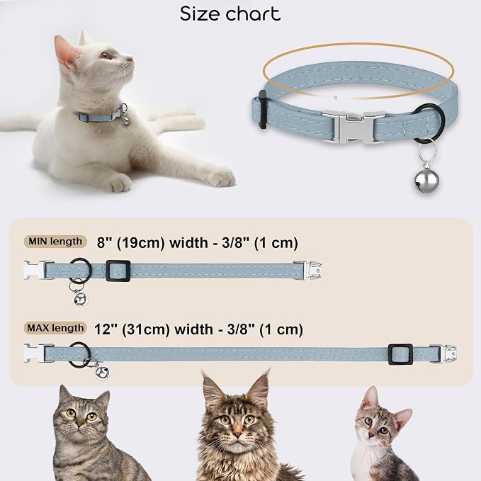 Leather Cat Collar with Buckle and Removable Bell - Image 3