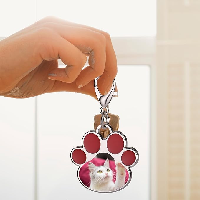 Custom Pet Photo Keychain Personalized Photo Pawprint Dog Tag Keychain Engraved - Image 3