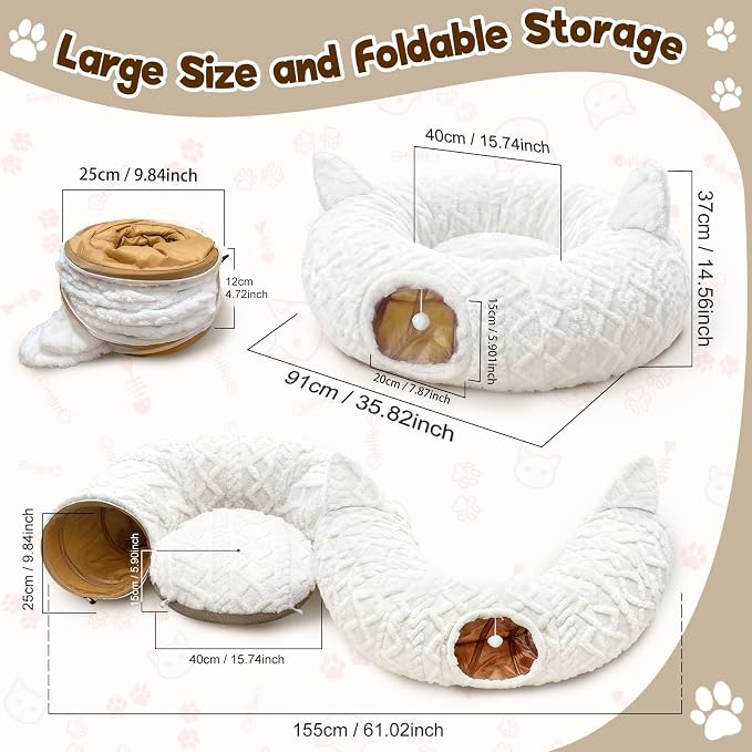 OurWarm Cat Tunnel Bed for Indoor Cats, Soft Plush Cat Donut Tunnel - Image 3