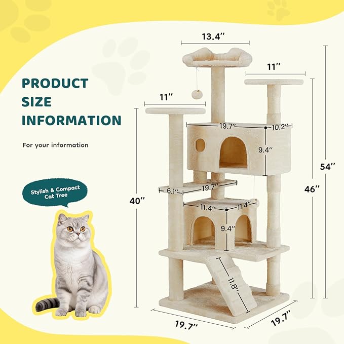 Cat Tree 54 Inch, Sisal Scratching Posts and Climbing Ladder, Pet Play Toy - Image 2
