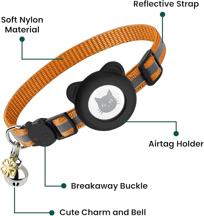 Cat Collar with AirTag Holders, Reflective Breakaway Safety Collars, Bells and - Image 5