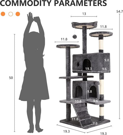 BestPet | 54" Cat Tree Tower | Light Gray | Sturdy, Hanging Cat Toys, - Image 7