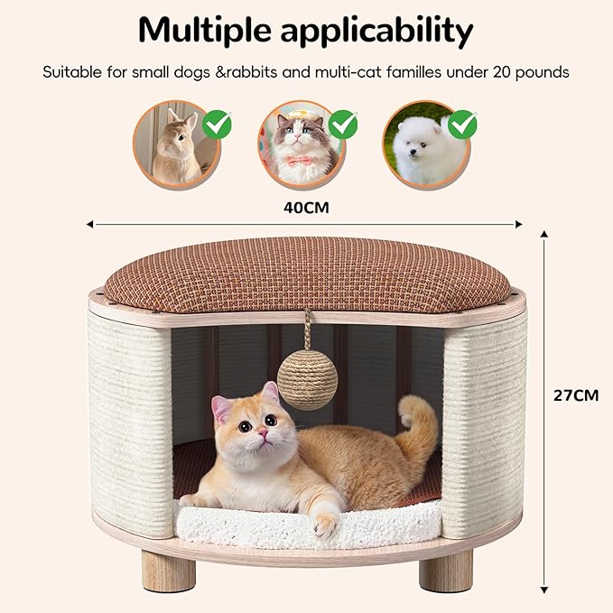 Solid Wood Cats House Stool, 300-lb Capacity. Large Cat Bed Cave - Image 2