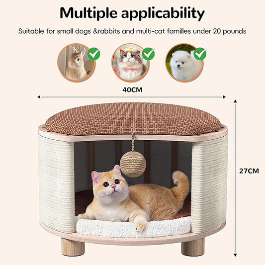 Solid Wood Cats House Stool, 300-lb Capacity. Large Cat Bed Cave - Image 2