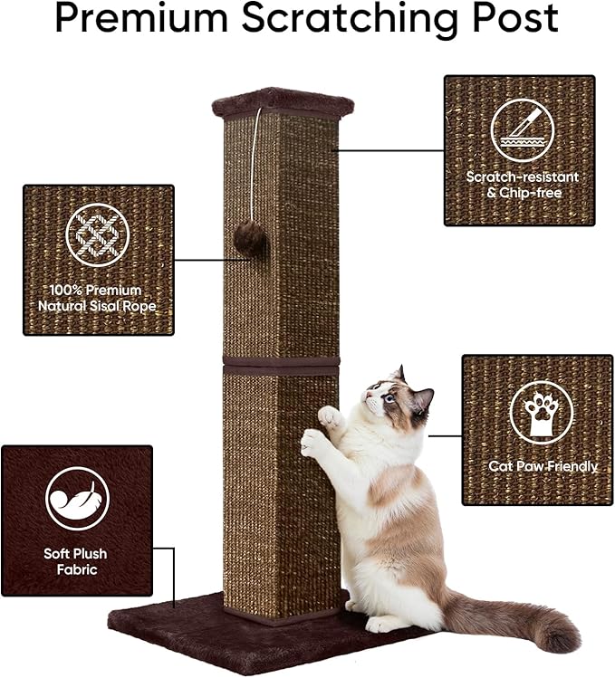 Cat Scratching Post 32 Inch for Indoor Large Cats and Kitten, Nature Sisal Tall - Image 3