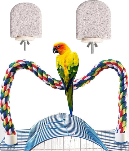24-Inch Bird Rope Perch + 2 Volcanic Stone Bird Stands by Birdsfavoriteropeswing