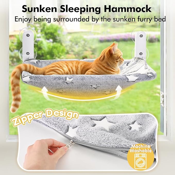 Cat Window Perch, Glow in The Dark Cordless Foldable Pet Hammock Bed - Image 2