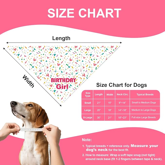 Dog Birthday Bandana Girl for Large to X-Large Dogs, Reversible 2 Patterns in 1 - Image 4