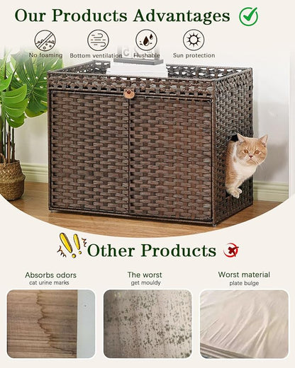 Cat Litter Box Enclosure Furniture, Handwoven Rattan Hidden Litter Box - Image 3