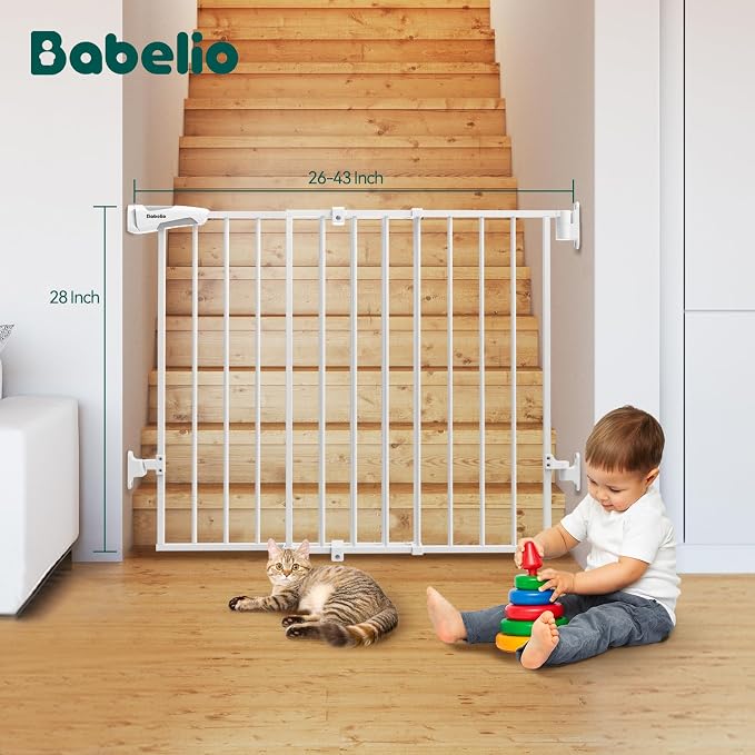 Babelio Baby Gate for Stairs, Kitchen & Doorways, 26-43" W 28" H No Bottom Bar| - Image 8
