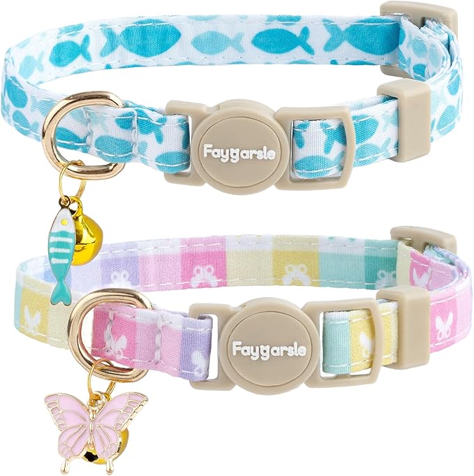 Faygarsle 2 Pack Plaid Butterfly Fish Pattern Cat Collars Breakaway Safety by Faygarsle