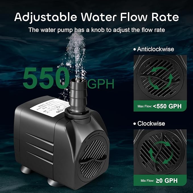 GROWNEER 550GPH Submersible Pump 30W Fountain Water Pump, - Image 2