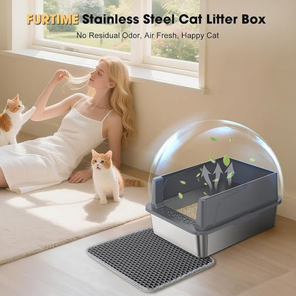 FURTIME Stainless Steel Cat Litter Box - Image 9