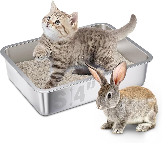 Small Stainless Steel Litter Box, 15.7"x11.8"x4" Kitten Litter Box, Easy Clean by Futam