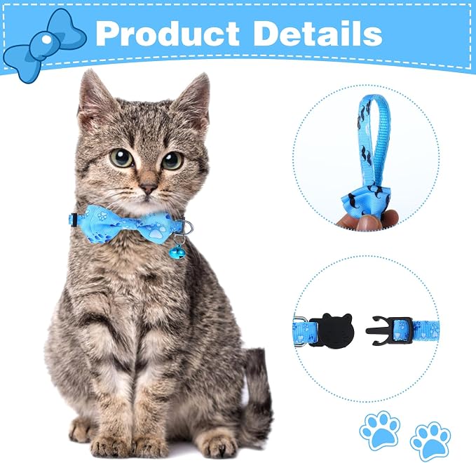 2 Pack Kitten Collar with Bell Breakaway Cat Collars with Removable Bow Tie - Image 3