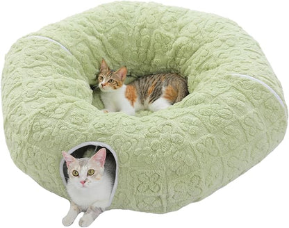 PEQULTI Cat Tunnel with Bed for Indoor Cats, Cat Play Donut Tunnel with by PEQULTI