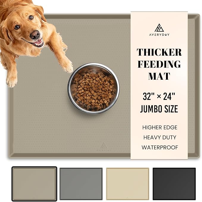 AVERYDAY 100% Waterproof Thicker Silicone Dog Food Mat, 0.63'' Raised Edge Bowl by YourAveryDay