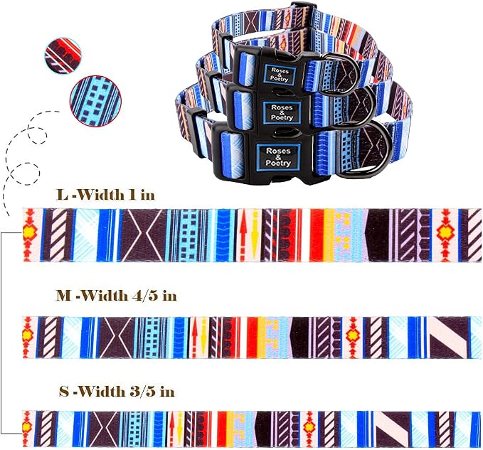 Roses&Poetry Dog Collar with Colourful Stripe Patterns, Adjustable Durable - Image 4