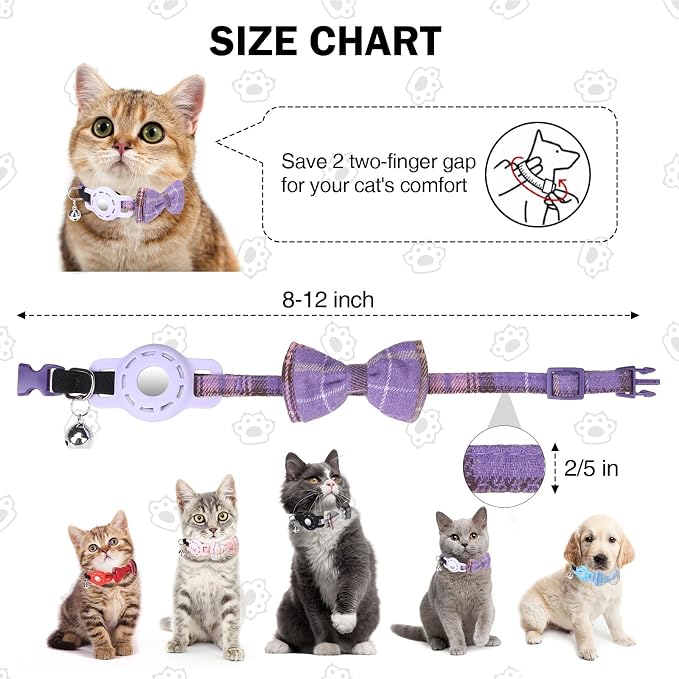 Airtag Cat Collar with Bells and Bowtie -Safety Elastic Band Kitten Collar - Image 3
