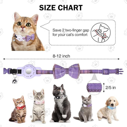 Airtag Cat Collar with Bells and Bowtie -Safety Elastic Band Kitten Collar - Image 3