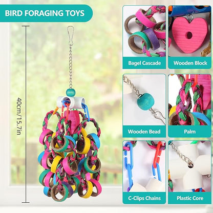 Bird Toys Conure Toys, Bird Parrot Foraging Shredder 24 Pcs Colorful Bagel - Image 6