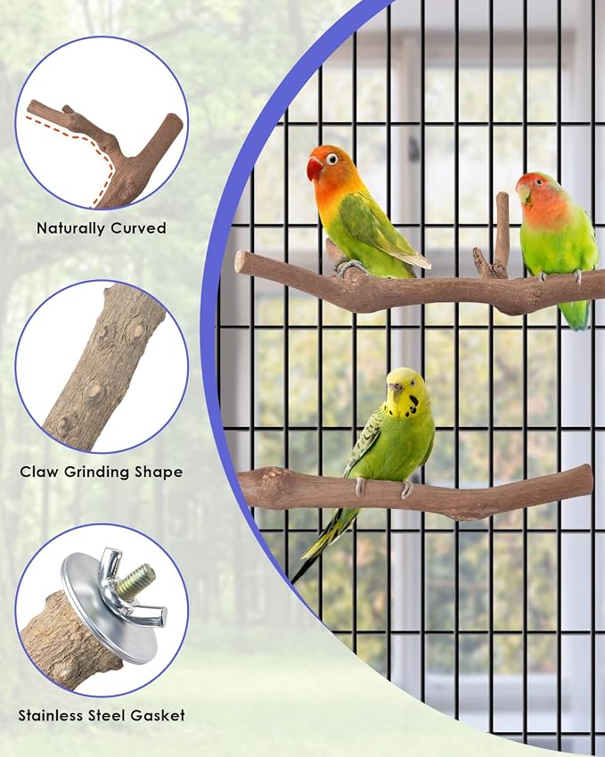 Bissap Bird Perch Stand 7PCS, Natural Grape Wood Pole Standing Parrot Cage - Image 2