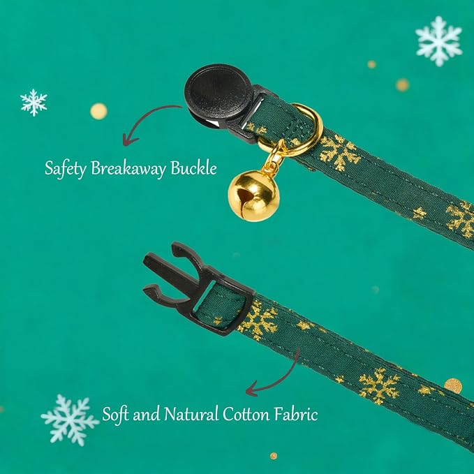 Christmas Cat Collar 2 Pack Cotton Bowtie Cat Collars Glittery Snowflakes Cute - Image 4