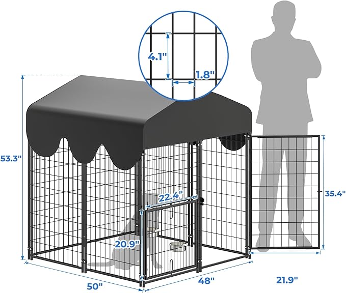 4x4x4.5ft Outdoor Dog Kennel, Metal Heavy Duty Dog Run - Image 3