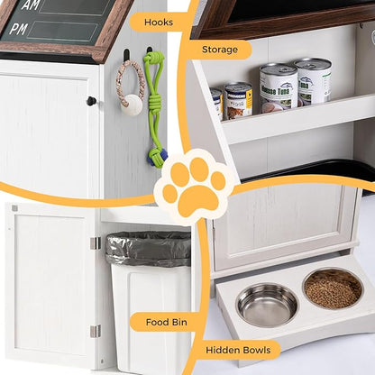 Dog Food Feeding Station with Storage, Pet Food Storage Cabinet with Bowls and - Image 4