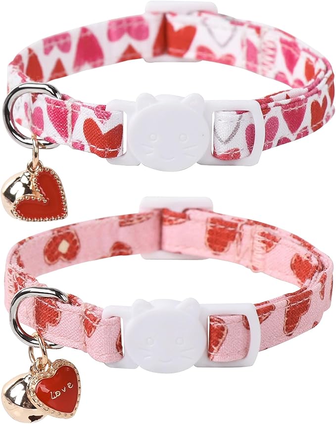 Lionet Paws 2pcs Pack Valentine's Day Cotton Cat Collar, Breakaway Buckle by lionetpaws