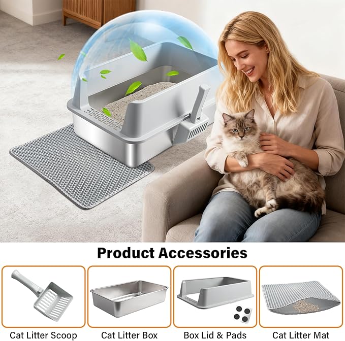 2 Pack Stainless Steel Litter Box, XL Metal Cat Litter Box - Image 6