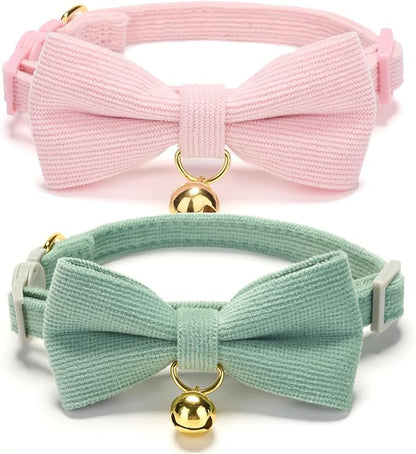 2 Pack Soft Corduroy Cat Collars by Ewinoom