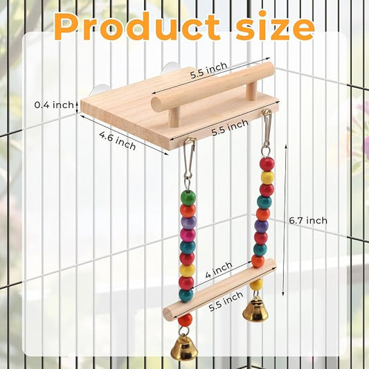 Natural Wood Bird Perch Swing - Image 2