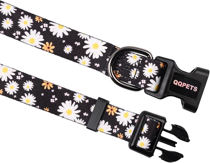 QQPETS Adjustable Soft Dog Collar: Print Flower Pink Multicolor Cute Patterns - Image 8