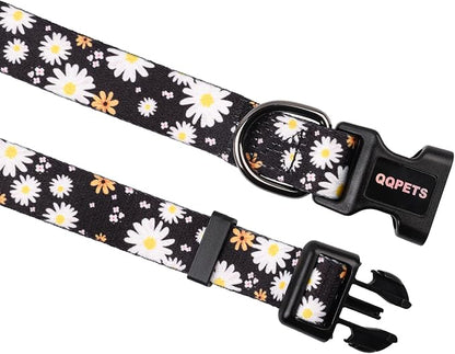 QQPETS Adjustable Soft Dog Collar: Print Flower Pink Multicolor Cute Patterns - Image 8