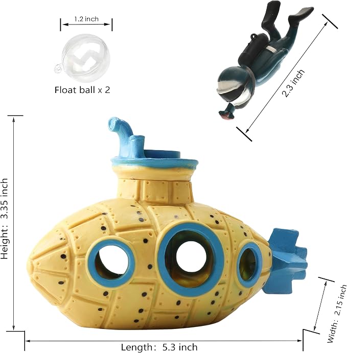Floating Fish Tank Decoration, LittleCute Retro Submarine AquariumDecoration - Image 3