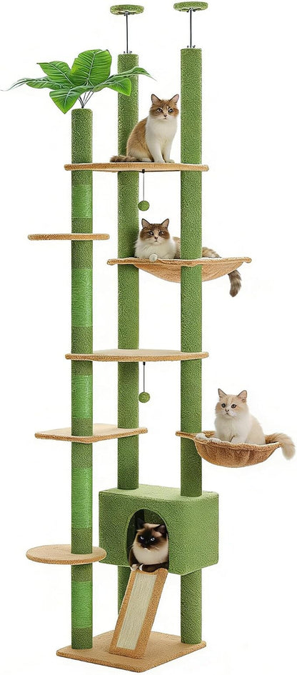 PETEPELA Floor to Ceiling Cat Tree, Adjustable 90.5''-100.4'' Cat Tower Cactus by PETEPELA