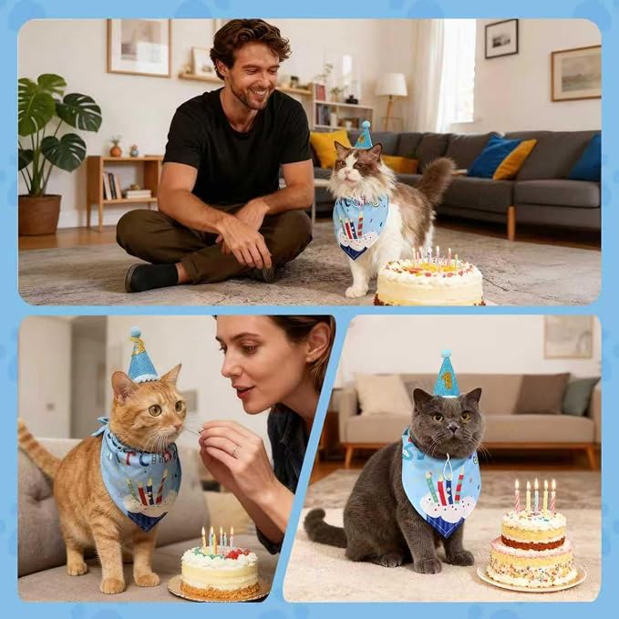 Dog & Cat Birthday Party Decorations Set Include Bandana, Adjustable Hat - Image 3