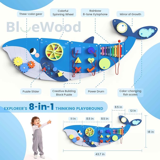 BlueWood Wooden Wall Busy Board Panels, Toddler Learning Activity Center - Image 2