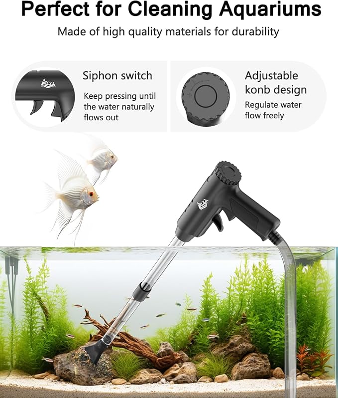 AQQA Aquarium Gravel Cleaner, 4-in-1 Upgrade Suction Power Manual Fish Tank - Image 3