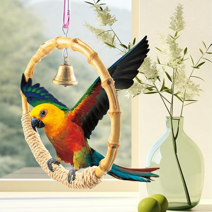 Bamboo Ring Bird Swing Perch, Large Circle Cage Hanging Toys, Bird Perch - Image 2